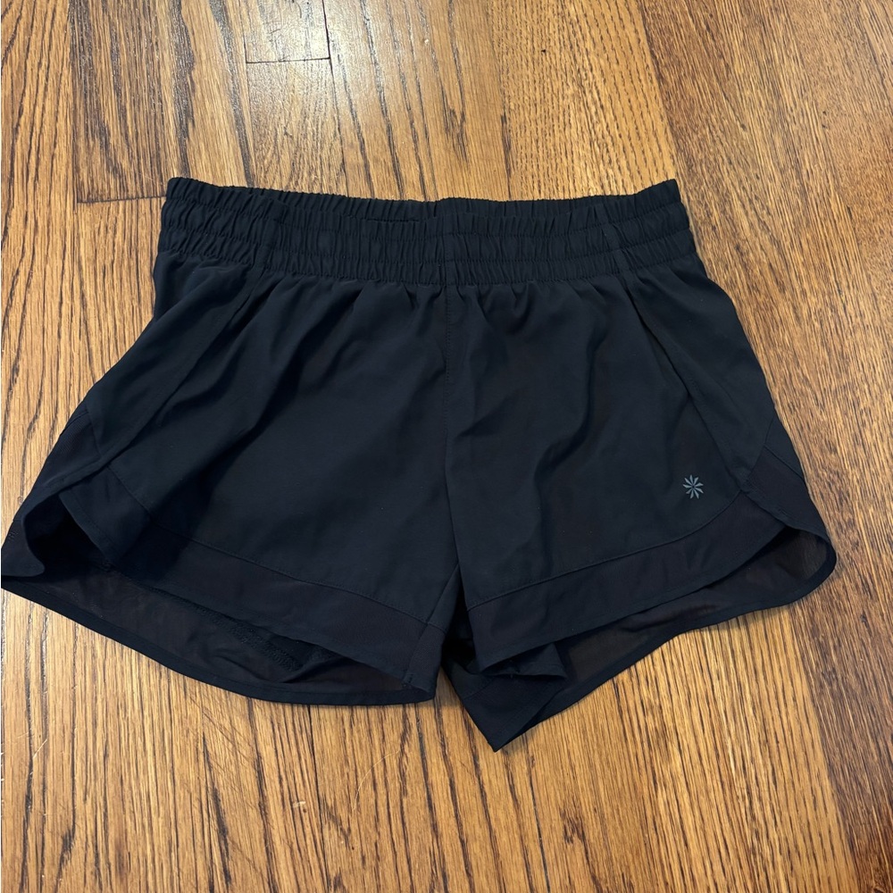 Athleta Black Mesh Racer Run Mid-Rise Short